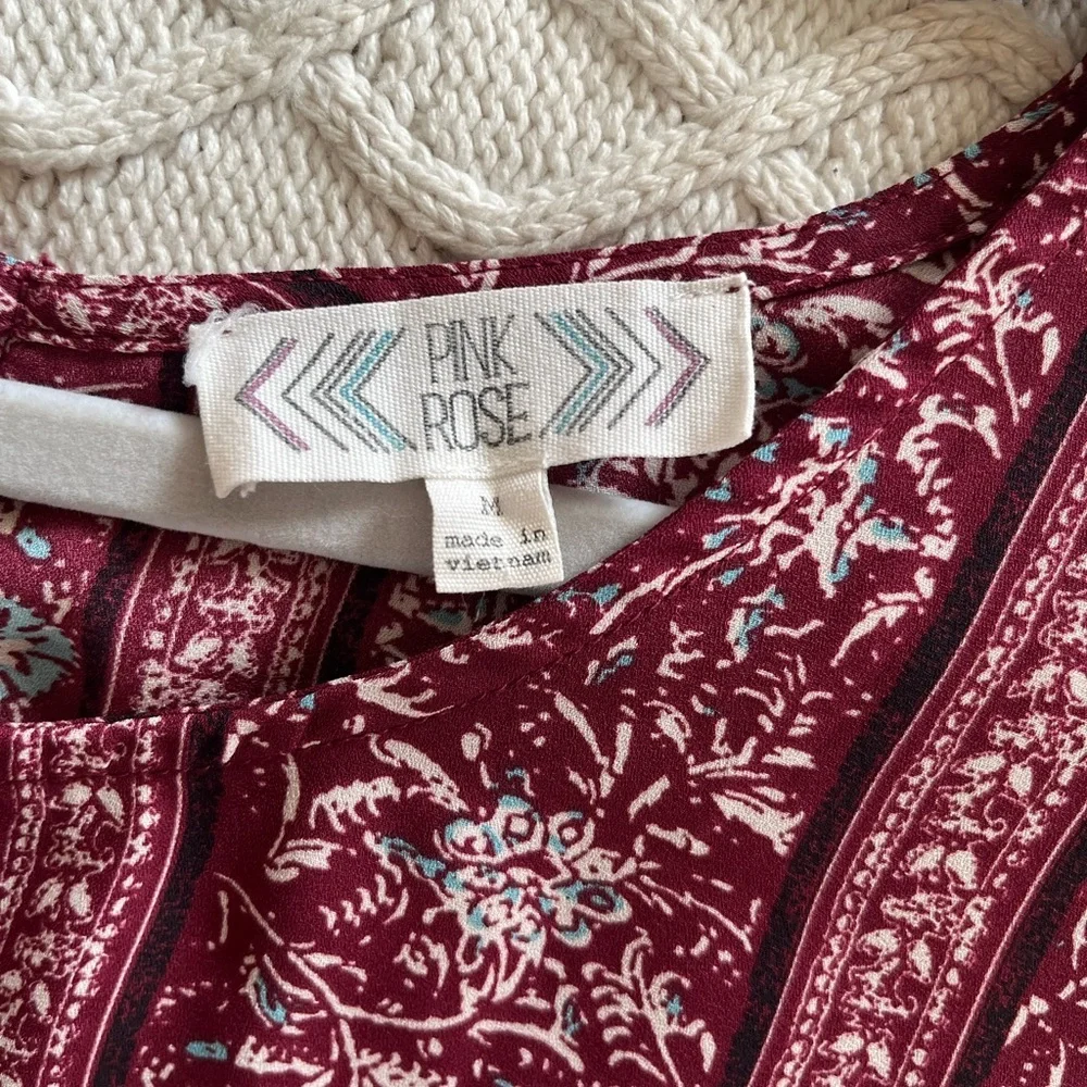 Pink Rose Semi Sheer Burgundy Floral Blouse Women's size medium - Picture 4 of 13